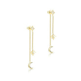 ALESSANDRA STERLING SILVER MOON AND STARS CHAIN LINK EARRINGS